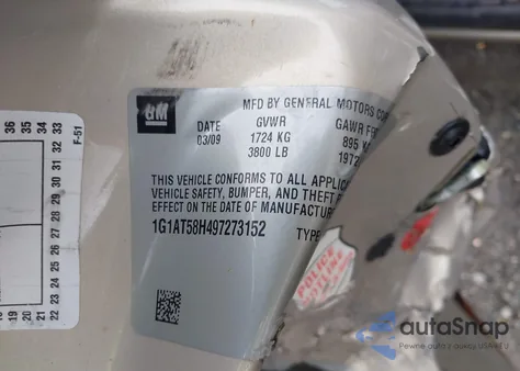 2009 Chevrolet Cobalt Lt z USA, uszkodzony, nr VIN 1G1AT58H497273152